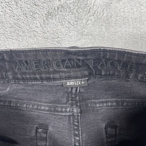 American Eagle Outfitters Mens 30x34 Black Denim Stretch Distressed Straight Leg - Picture 8 of 13